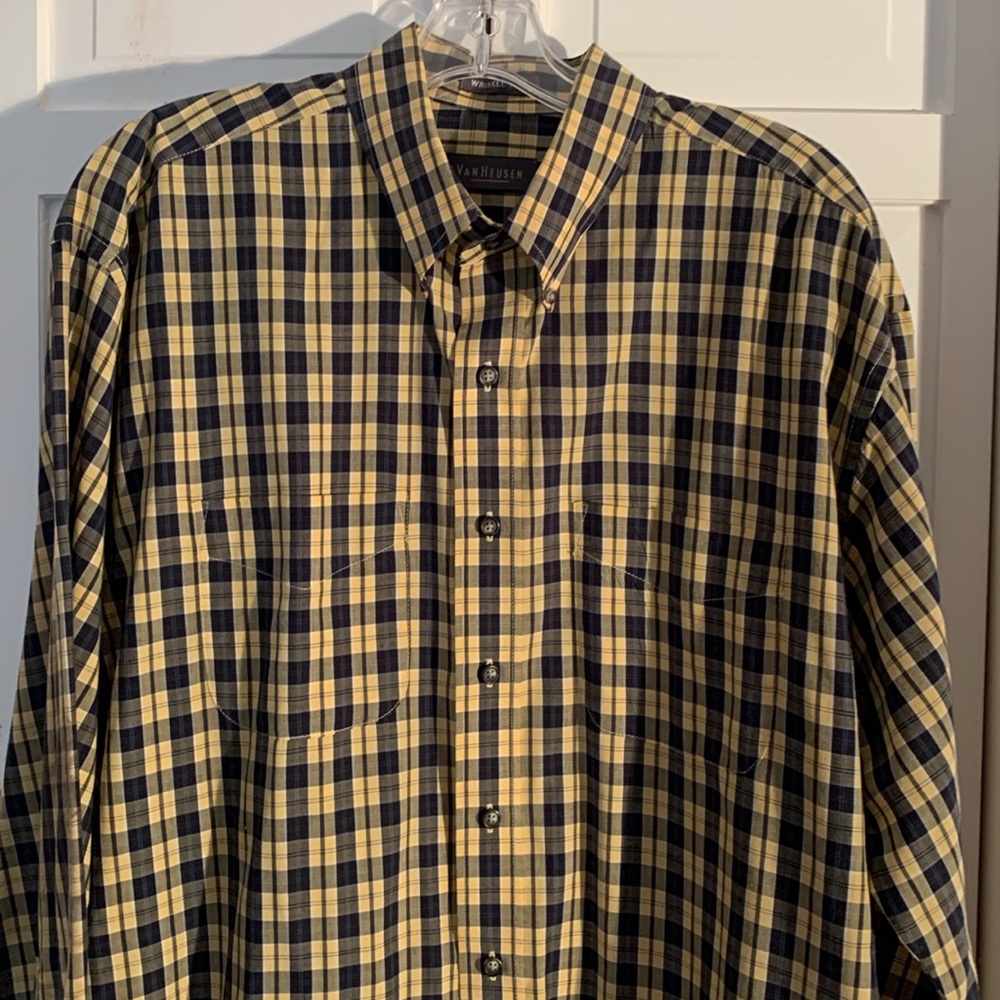 Van Heusen Yellow & Black Plaid Button-up Shirt